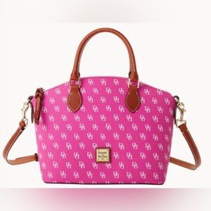 Dooney & Bourke Pink Satchel with Gold Hardware and Monogram Pattern